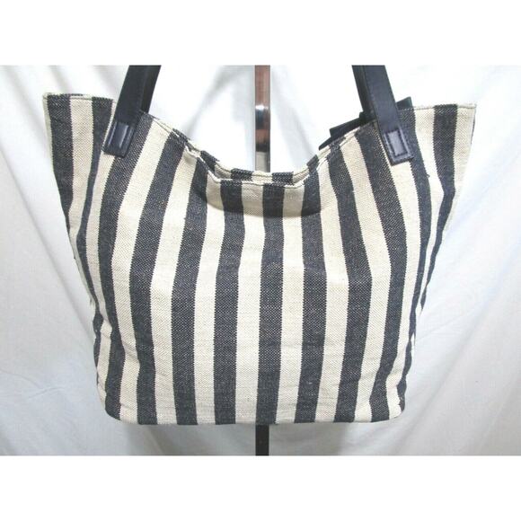 EUC! The Limited Large Navy & Ivory Striped Canvas Bow Shoulder Tote Handbag - Picture 9 of 11